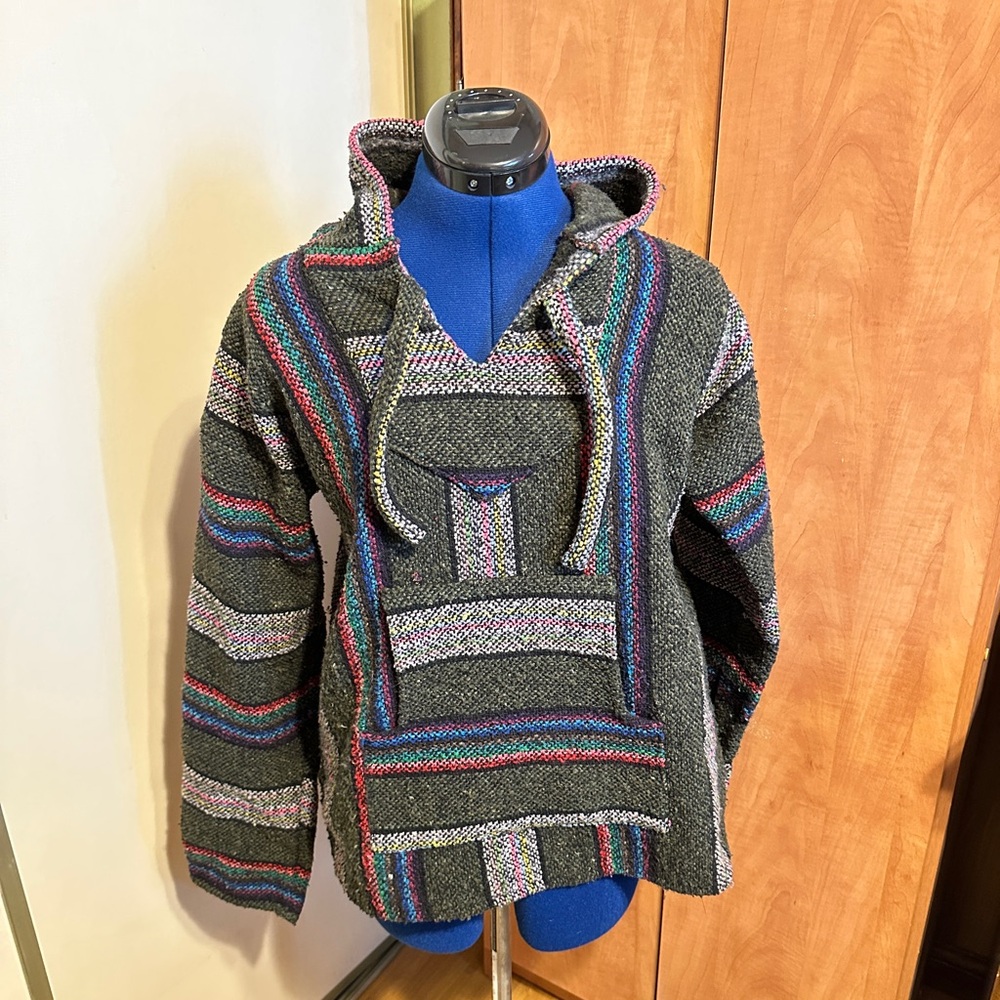 Colorful Striped Baja Hoodie with Kangaroo Pocket